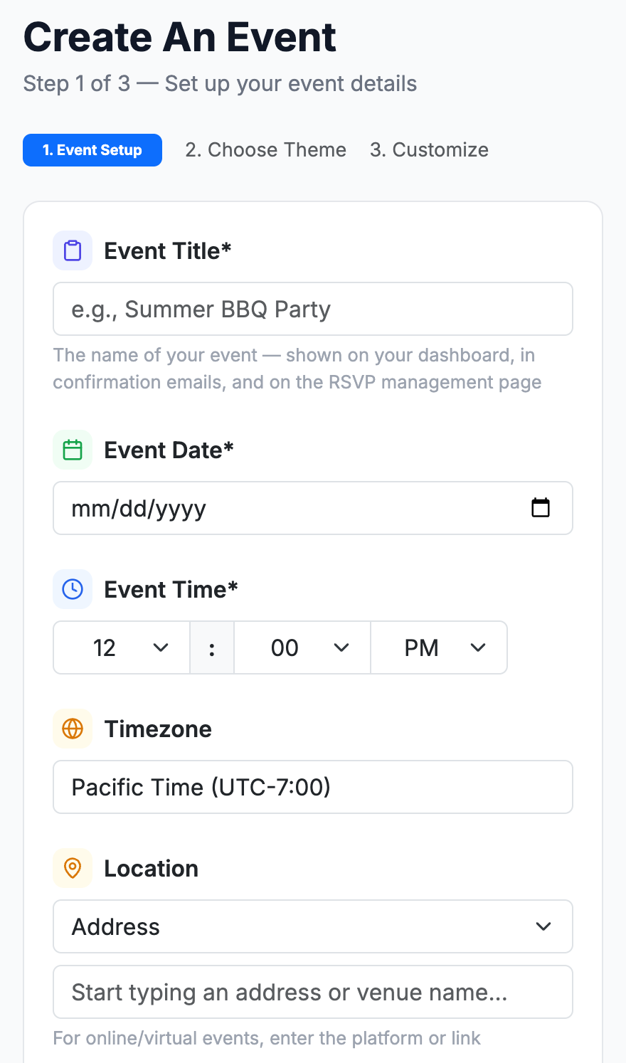 Create your event in minutes